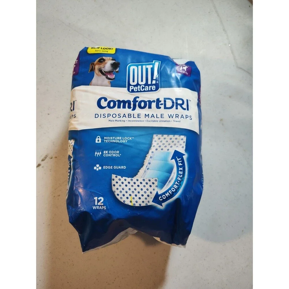 Out!  PetCare  Disposable  Male Dog Wraps   XS/S   12 Count NEW sealed (1061)